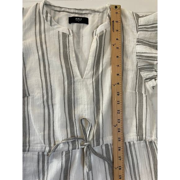 ABLE Caralyn Midi Dress White Gray Stripe Ruffle Sleeve V Neck - Size Medium - Picture 7 of 10